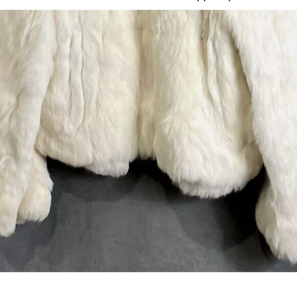 VTG Wilsons Mobwife Cropped Bleached Rabbit Fur Full Zip White Bomber Jacket M - Picture 6 of 9